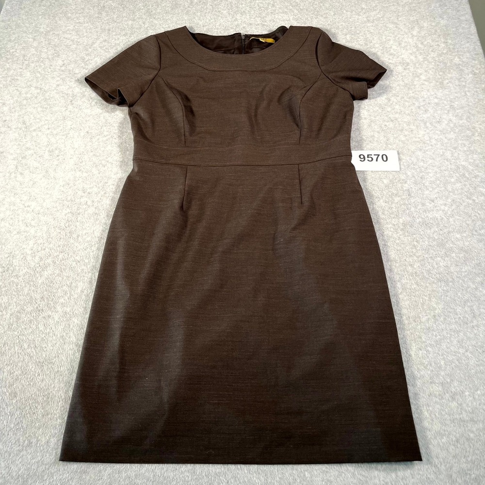 Alex‎ Marie Sheath Dress Womens 14P Brown Stretch Round Neck Formal Business
